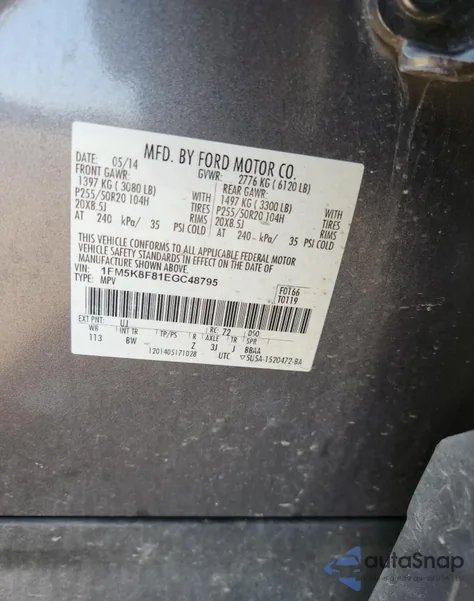 2014 Ford Explorer Limited from USA, damaged, VIN 1FM5K8F81EGC48795